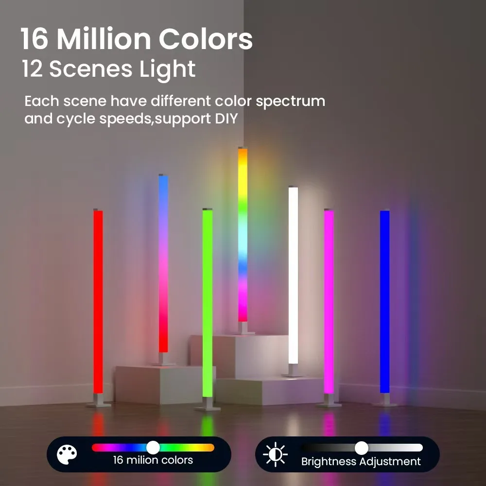 Led-gulvlampe rgb-hjørnelamper med app-fjernbetjening flerfarvet musiksynkronisering stående pvc-gulvlampe til stue/soveværelse