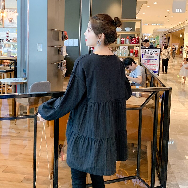 Chemises de maternité amples à manches longues, col en v, grandes tailles, chemisiers en coton irrégulier, femmes enceintes, vêtements décontractés, , automne