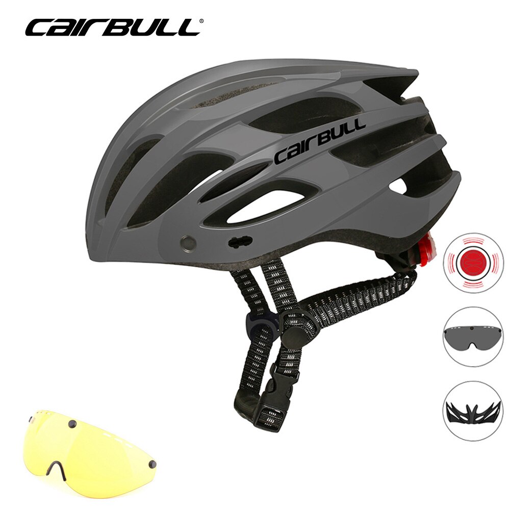 Cairbull-casco de ciclismo con 3 lentes, luz LED trasera con visera extraíble, gafas de seguridad Casco de Bicicleta de carretera, moldeados integralmente, cascos de MTB: Color 7