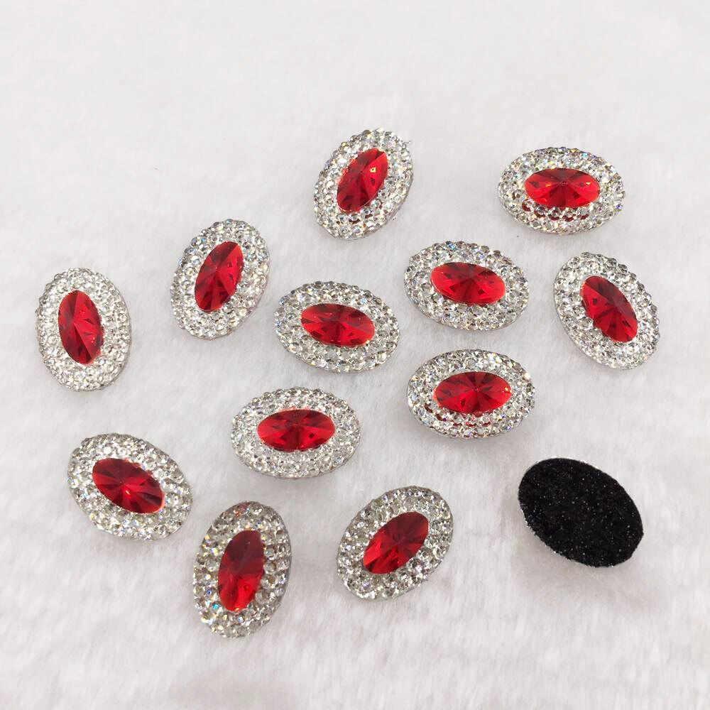 60 stks Hars 10*14mm Ovale Edelsteen plaksteen Bling strass Ornamenten DIY plakboek Wedding applicaties craft SW36: Red