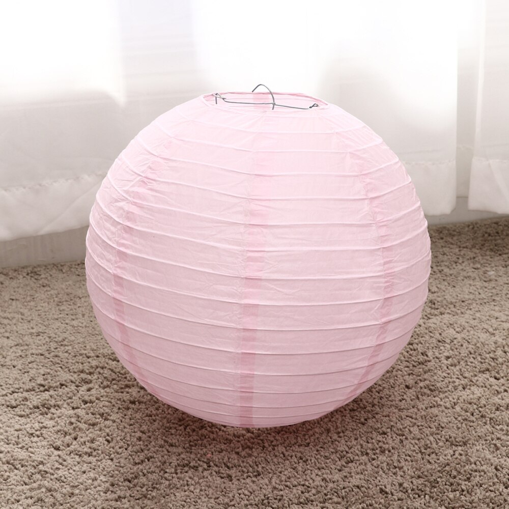 12pcs Foldable Paper Chinese Lanterns Festive Round Hanging Lantern Decor for Year Spring Festival - Golden (6 Inches + 8 In: Pink