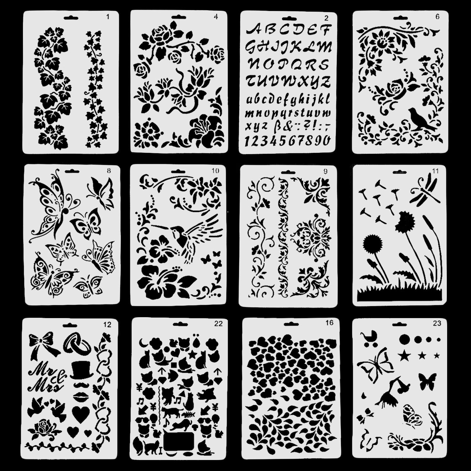 12 STUKS Plastic Hollow Out Vlinder Bloem Tekening Stencils Sjablonen voor Journal Scrapbook Fotoalbum Kaarten