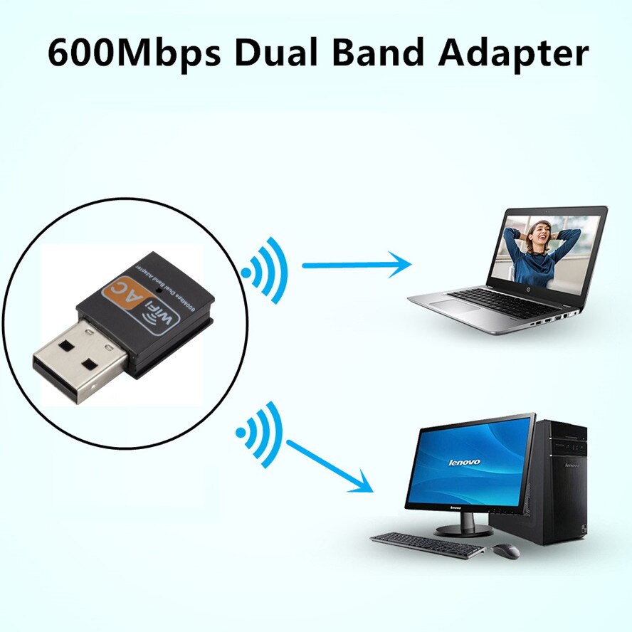 Adattatore WiFi Wireless USB Mini ricevitore scheda di rete per Computer Wireless 2.4GHz 5GHz 600Mbps Dual Band 802.11b/n/g/ac adattatore Wifi