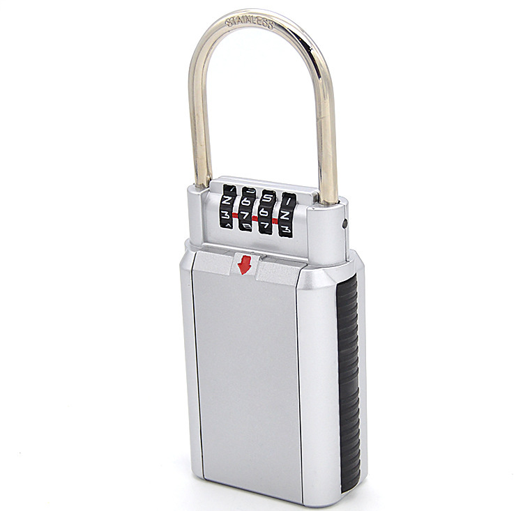 Combination Lock Box Key Storage Lock Box 4-Digit Combination Lock Waterproof Indoor/Outdoor: Silver