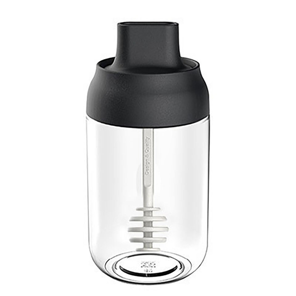 250ml Glass Flavoring Bottle Seasoning Box Seal Damp-proof with Lid and Seasoning Spoon Honey Dippers Oil Brush Store Salt: Black Honey
