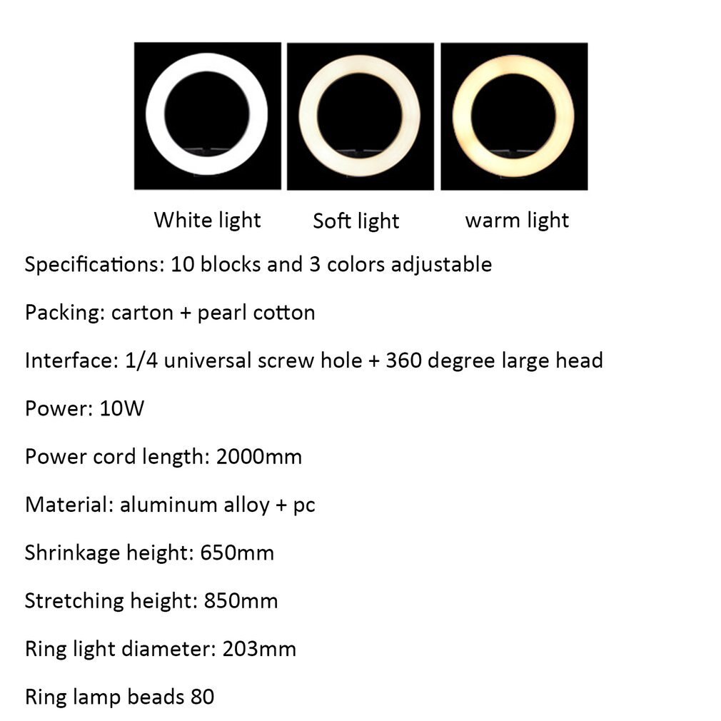 Fotografia LED Selfie Ring Light 8 pollici dimmerabile fotocamera telefono anello lampada con treppiedi da tavolo per trucco Video Live Studio