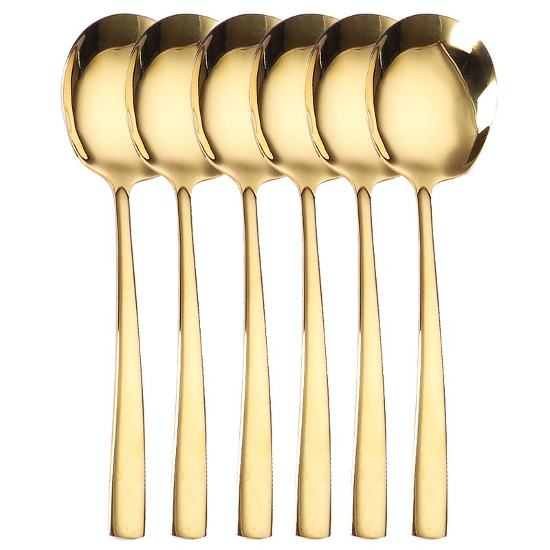 Juego de cucharas de servicio de acero inoxidable para Catering, utensilios de servicio grandes, suministros de restaurante, 6 piezas Premium: Gold 6PCS