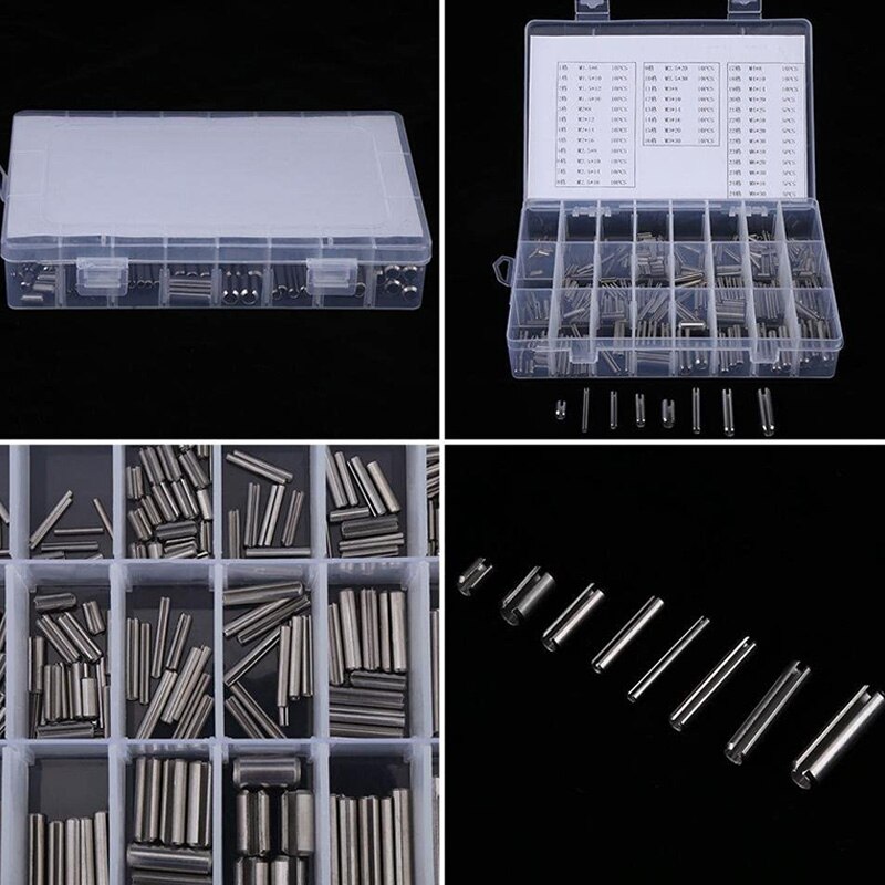 280Pcs Stainless Steel Slotted Spring Pin Assortment Kit, Split Spring Dowel Tension Roll Pins with Box