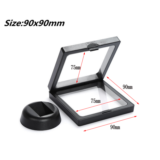 Marco de fotos flotante 3D, caja de sombra, embalaje de joyería, soporte de exhibición, caja suspendida, soporte colgante para anillo, caja de exhibición de joyería: 90x90mm Black