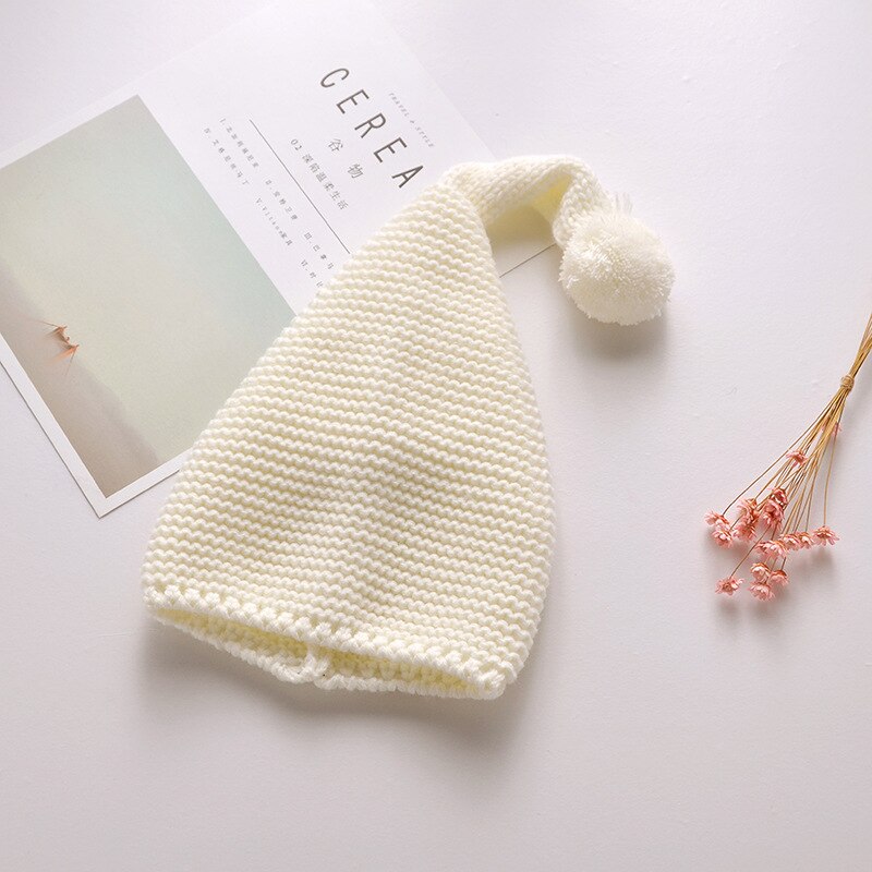 Baby Slouchy Beanie Cap, Casual Solid Color Winter Knit Christmas Elf Hat with Pom Pom for Boys and Girls: 3