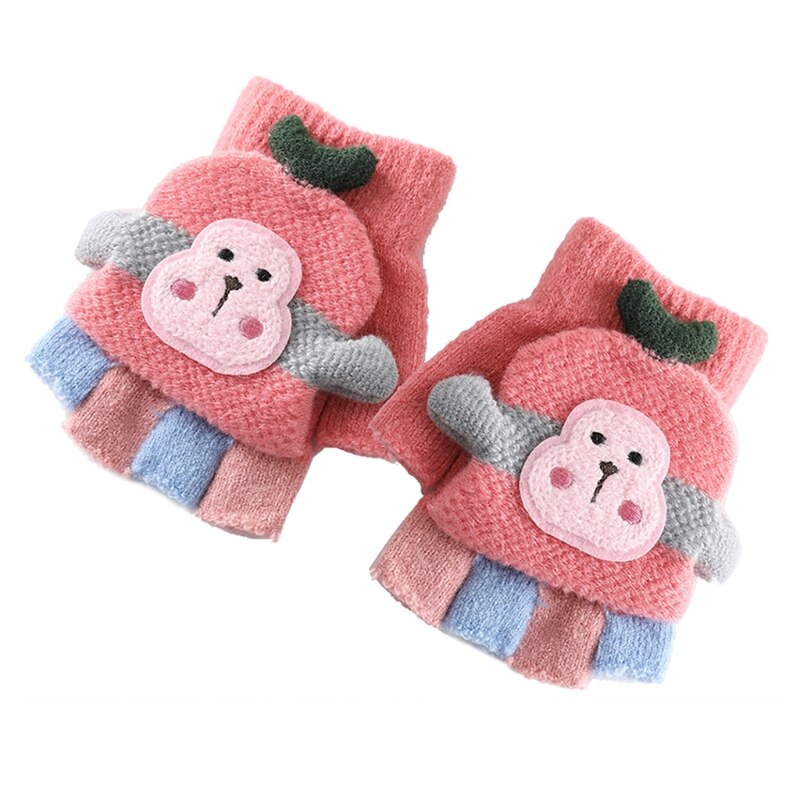 Winter Winddicht Gebreide Handschoen Voor Leerling Kids Huidvriendelijke Half Vinger Wanten 87HD: Deep pink