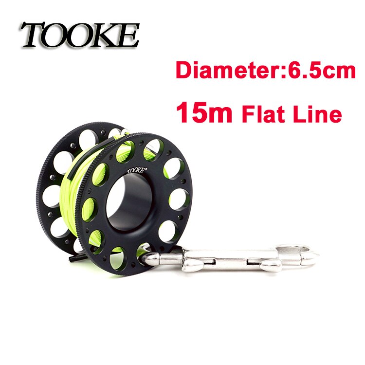 Scuba aluminium dykkerspole fingerhjul flad line snapbolt krog 15m 30m til snorkel hule dyk undervandsfiskeri: 15m sorte g