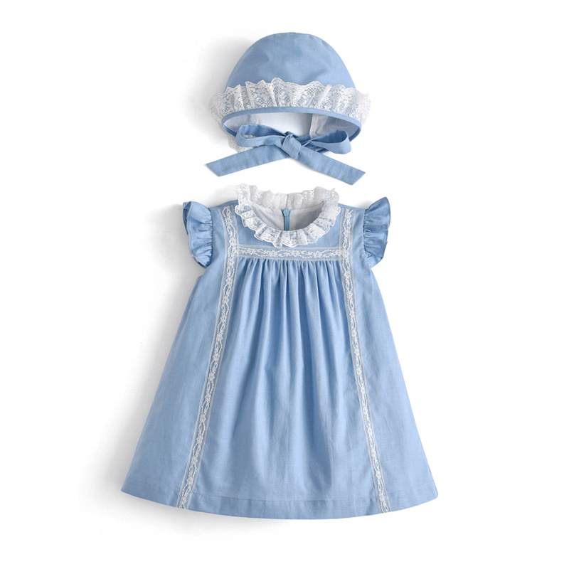 Clibeso neonate abito di lino blu bambini abiti spagnolo ragazza Boutique abiti di compleanno con cappelli abito da festa di compleanno