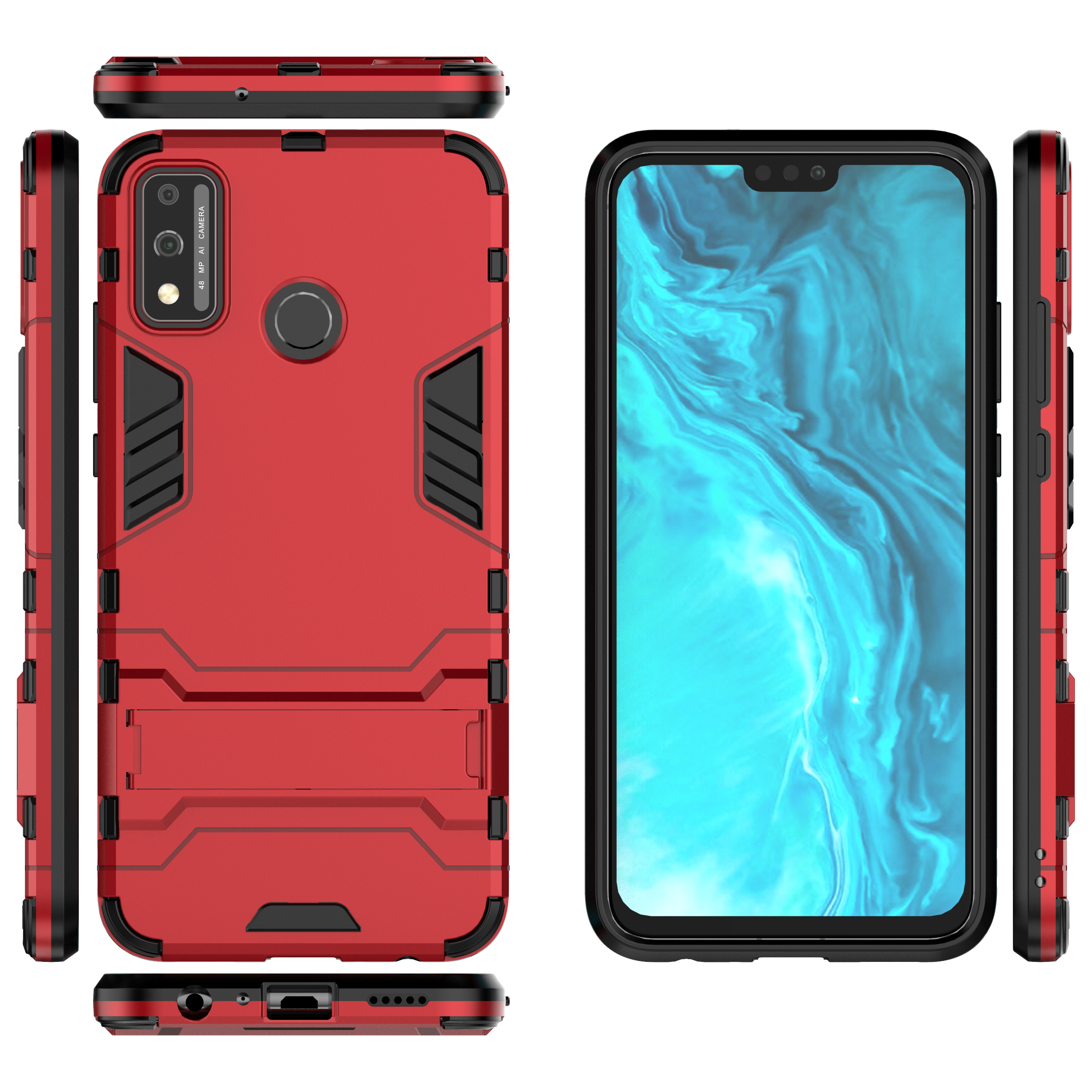 Hybrid armor -kotelo honor 9 9x 9i 9a lite 8s 8c max 7x 6x prolle ja telineellä, suojakuori honor play 4t note 10 x10 max 5g:lle