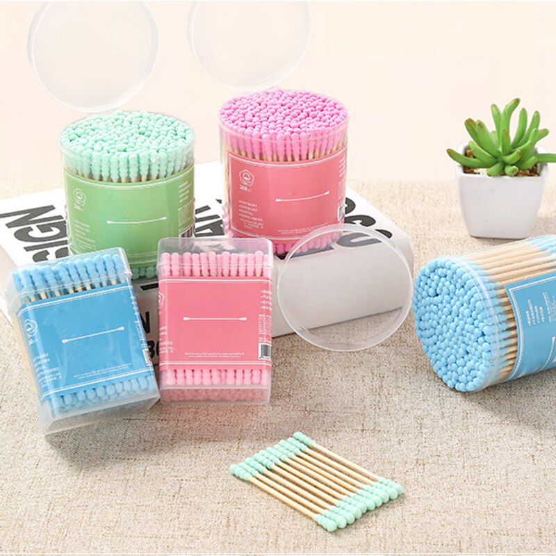 200pcs/Box Cotton Swab Ear Cleaning Cosmetic Double-headed Swabs Sticks Soft Makeup Cotton Bud Cleaning Makeup Tool TSLM1