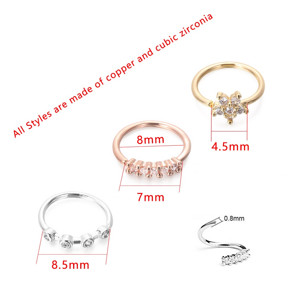 1PC couleur argent et or 20g x 8mm Piercing nez bijoux Cz nez cerceau narine anneau fleur Helix Cartilage Tragus boucle d'oreille