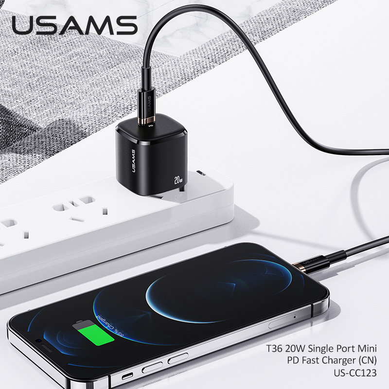 Usams 20W Mini Pd Snel Opladen Telefoon Oplader Met 100W Kabel Set Voor Iphone 12 Mini Pro Max ipad Pro Apple Draagbare Oplader