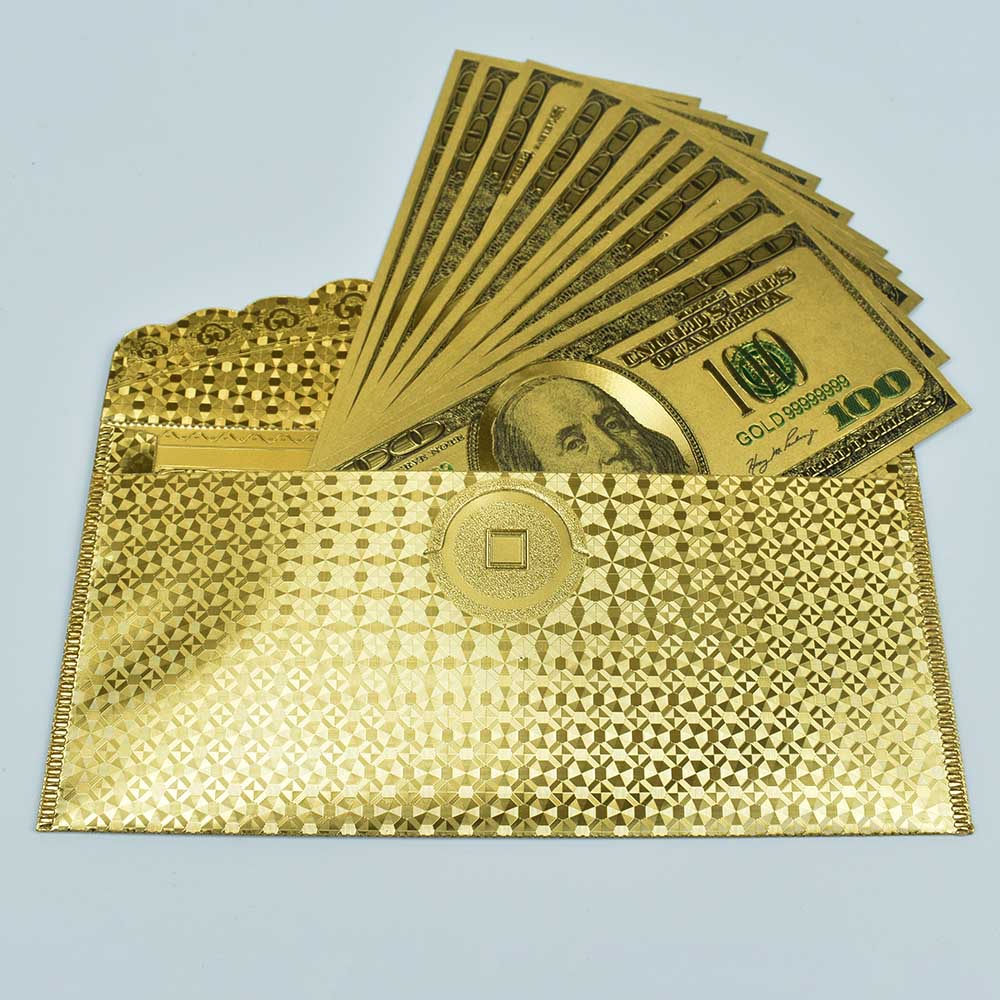 Billetes de papel de aluminio dorado con 100 dólares, billetes falsos para colección, con 100 dólares de América, 10 Uds.