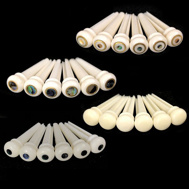 30Pcs Bone Acoustic Guitar Bridge Pins Pure Cattle Bone Pressure String Nails with Brass Circle and Green Abalone Dot