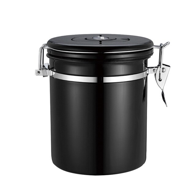 Contenant à café hermétique en acier inoxydable 304, 1,8 l, ensemble de boîtes de rangement, avec cuillère pour café, grains, thé: black