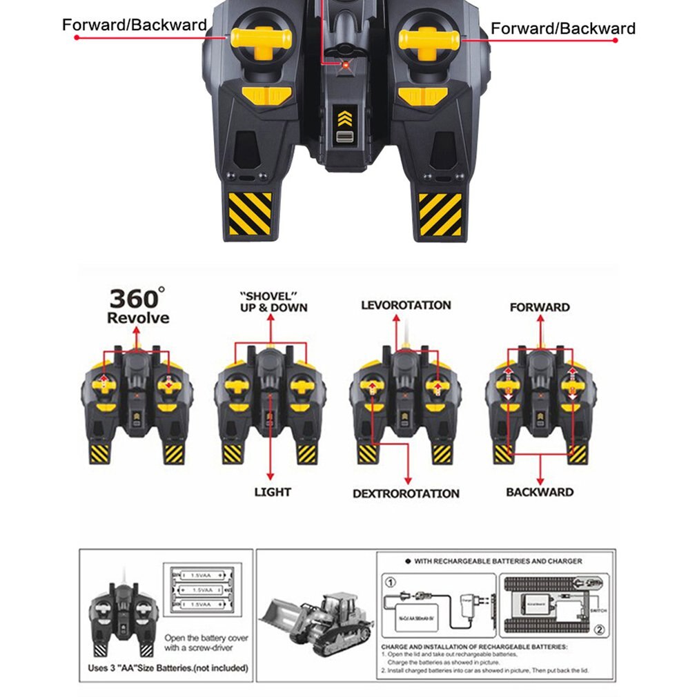 Camión excavadora a Control remoto de 2,4G, juguete de simulación Rc, coche de ingeniería, Tractor, oruga, juguete Brinquedos, para niños