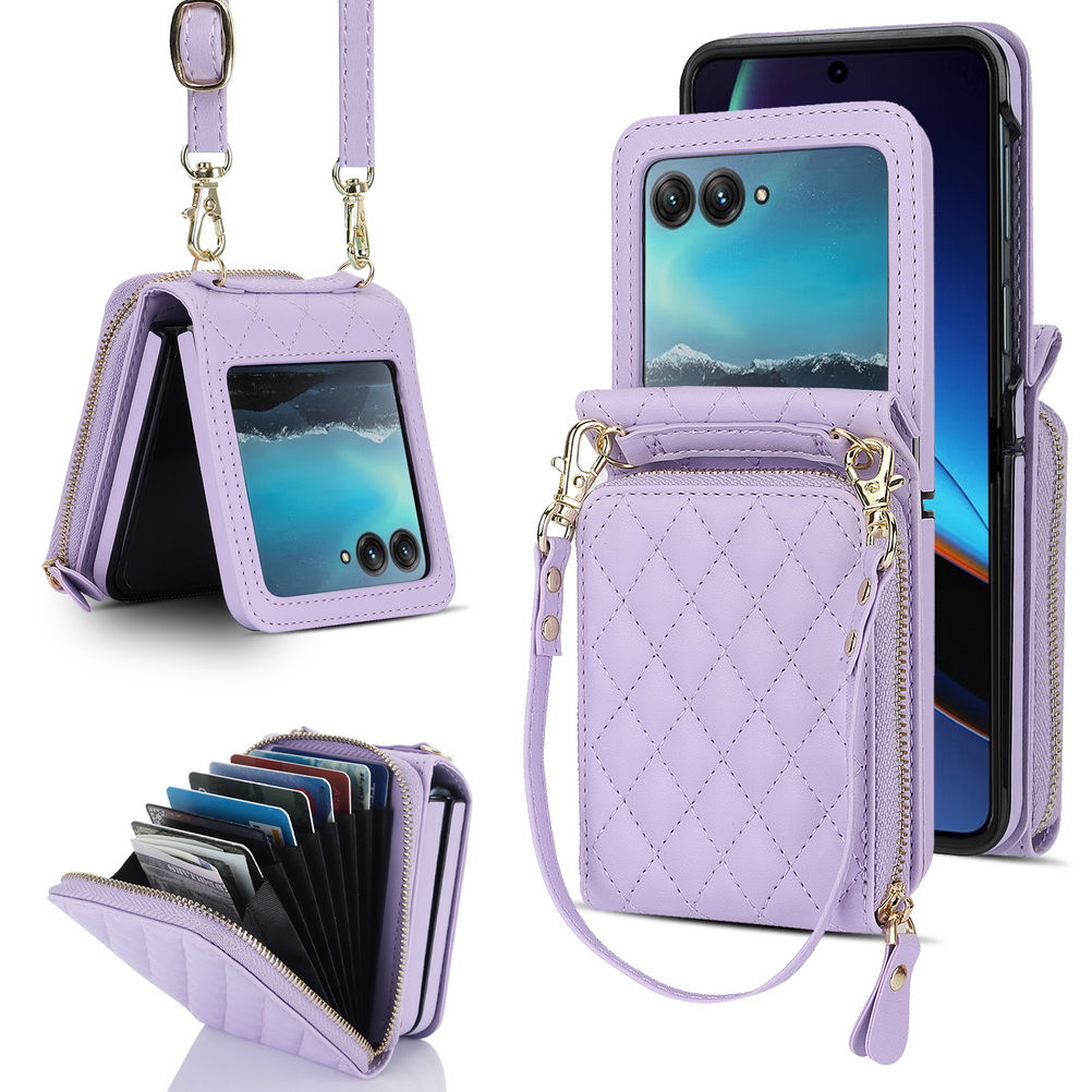 Opvouwbare portemonnee met meerdere vakken en diagonale draagriem voor motorola razr 60 ultra, razr 60 , 50 ultra 40 moto razr hoesje: Lavendel / Motorola razr 60 ultra