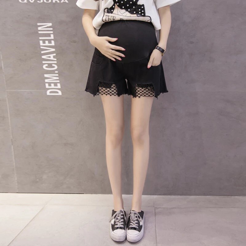 Frühling Sommer Shorts Premama mit Farbe Loch Mutterschaft Jeans Shorts Pflege Bauch Denim Shorts für Schwangere Kurze Hosen