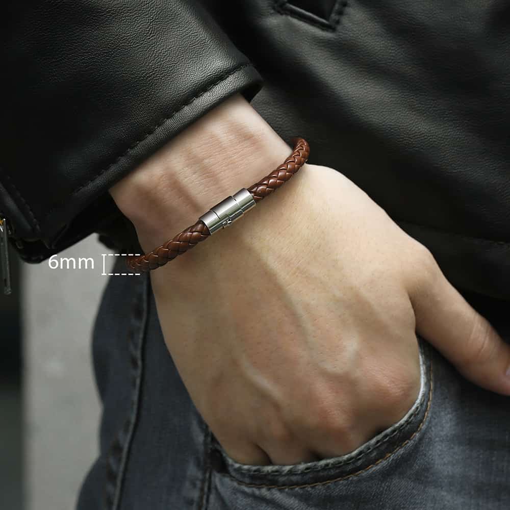Davieslee 4/6/8mm Leather Bracelet For Men Black Braided Rope Stainless Steel Clasp 20/23/25cm Men's Bracelet DLBM118