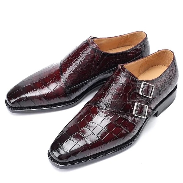 Heren krokodillenleren schoenen met lage hak, gesp, brogue schoenen, enkellaarsjes, vintage, klassiek, mannelijk, casual  f59