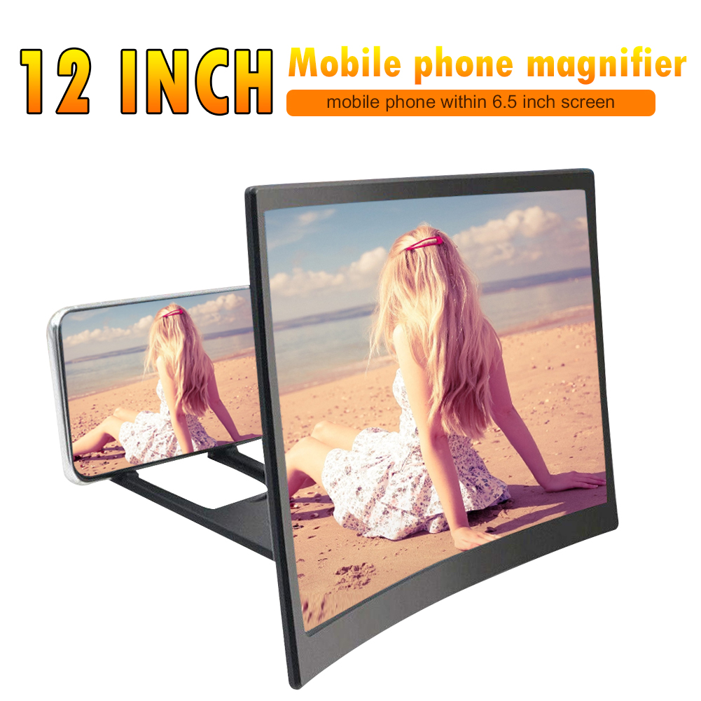 12inch Foldable 3D HD Curve Mobile Cell Phone Movie Videos Screen Magnifier for Home Bedroom Travel Indoor Outdoor Use