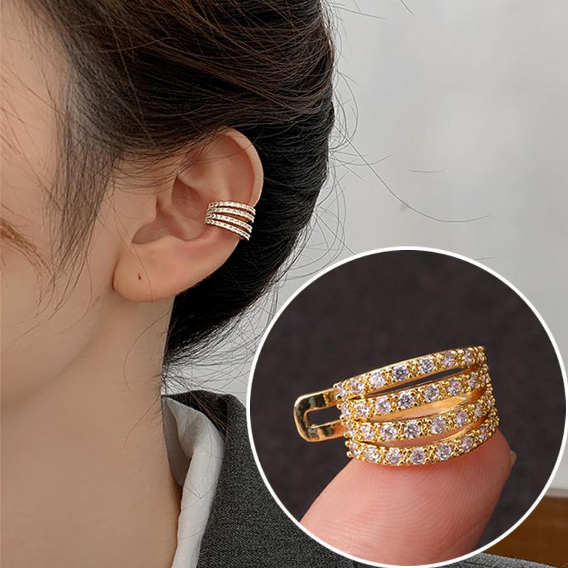 1PC Silver Color CZ Zircon Earrings Small Size Multilayer Girls Clip Style Earrings Without Ear Holes Jewelry