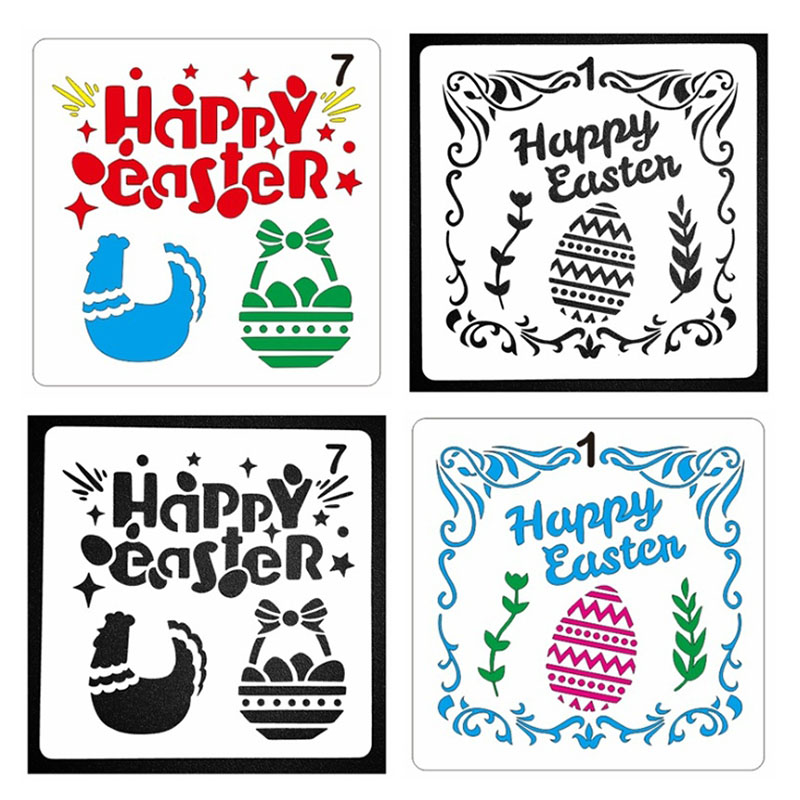 1Set Easter Stencils Happy Easter Skeleton Sketchpad Patterns Painting Template Decorative Reusable for Kids