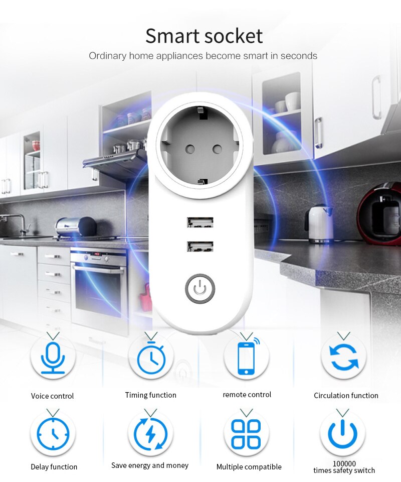 Magic Home Pro-enchufe inteligente con WiFi, enchufe europeo con doble puerto USB, Control por voz, temporizador, funciona con asistente de Google y Alexa