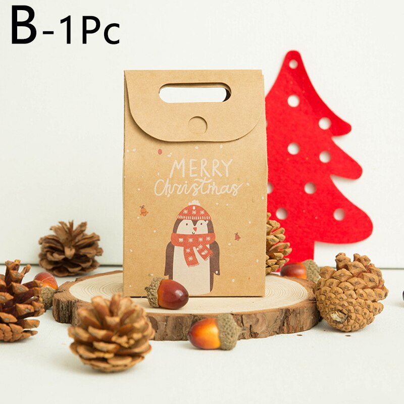 1Pcs Christmas cartoon kraft paper box retro kraft paper cartoon tote bag candy biscuit apple packaging tote bag: 02
