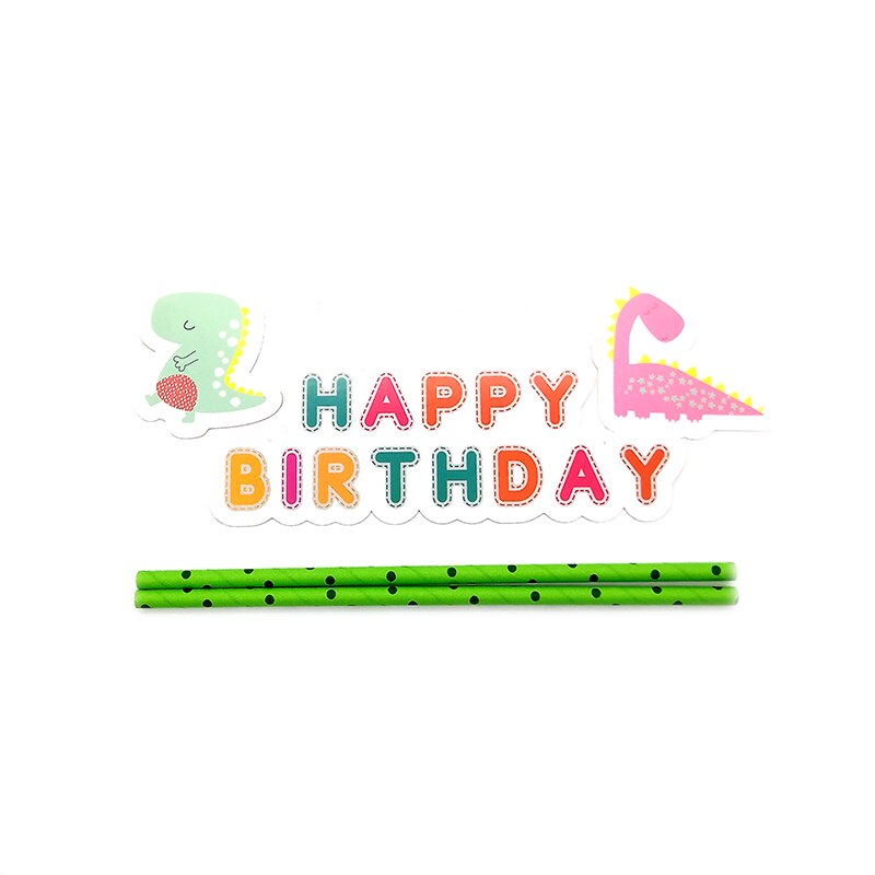 För barn födelsedag dinosaurie tema festtillbehör engångsservis tallrik kopp halm godis låda hatt inbjudningar ballong etc.: 1 set cake topper gammal