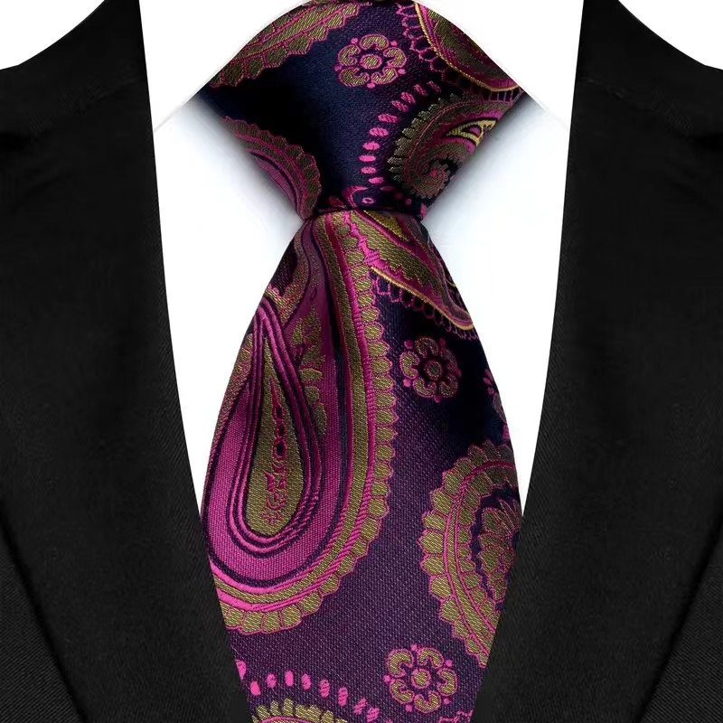 Cravate de luxe pour hommes, 8CM, couleur rouge, rayures à pois, couleur unie, Paisley, pour marié, tissée en Jacquard, pour fête d'affaires et de mariage: Argent