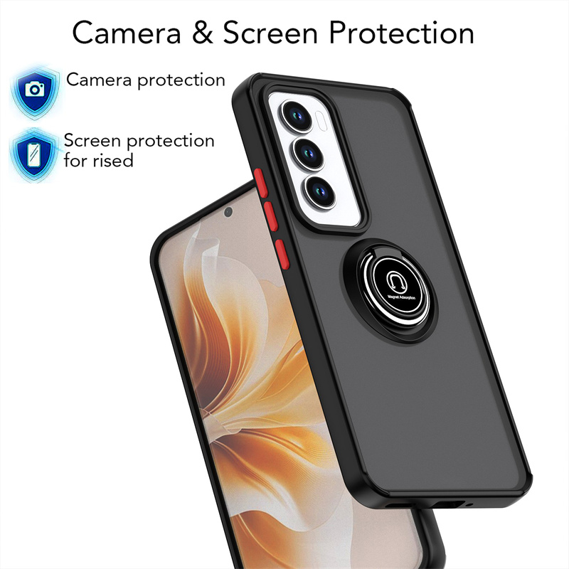 Hårdt pc stødsikkert mat pansercover til oppo reno 12 pro 12 magnetisk ring, blød ramme 5g etui til oppo reno 12f 12 pro fundasider