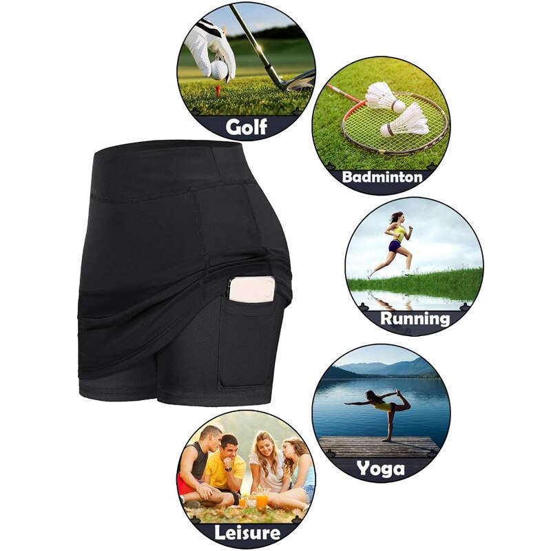 2 Stuks Rokken Inner Shorts Elastische Sport Golf Skorts Met Zakken Fit Yoga Fitness Running-S & M