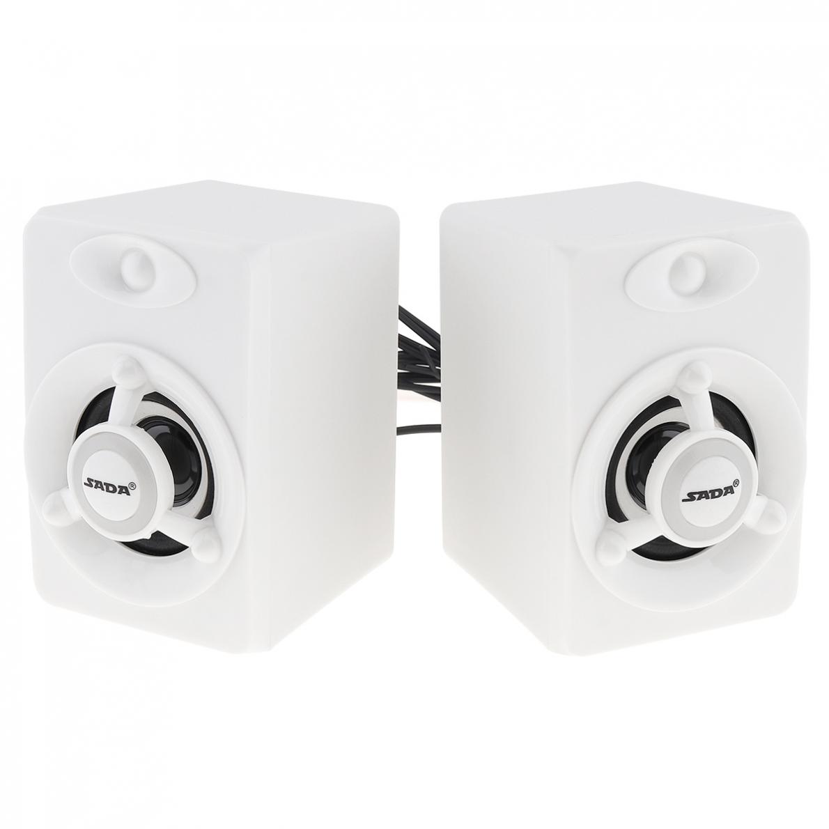 Sada V-118 Mini Wit Draagbare USB2.0 Subwoofer Computer Speaker Met Lichtgevende Veelkleurige Lamp Voor Desktop Pc/Mobiel