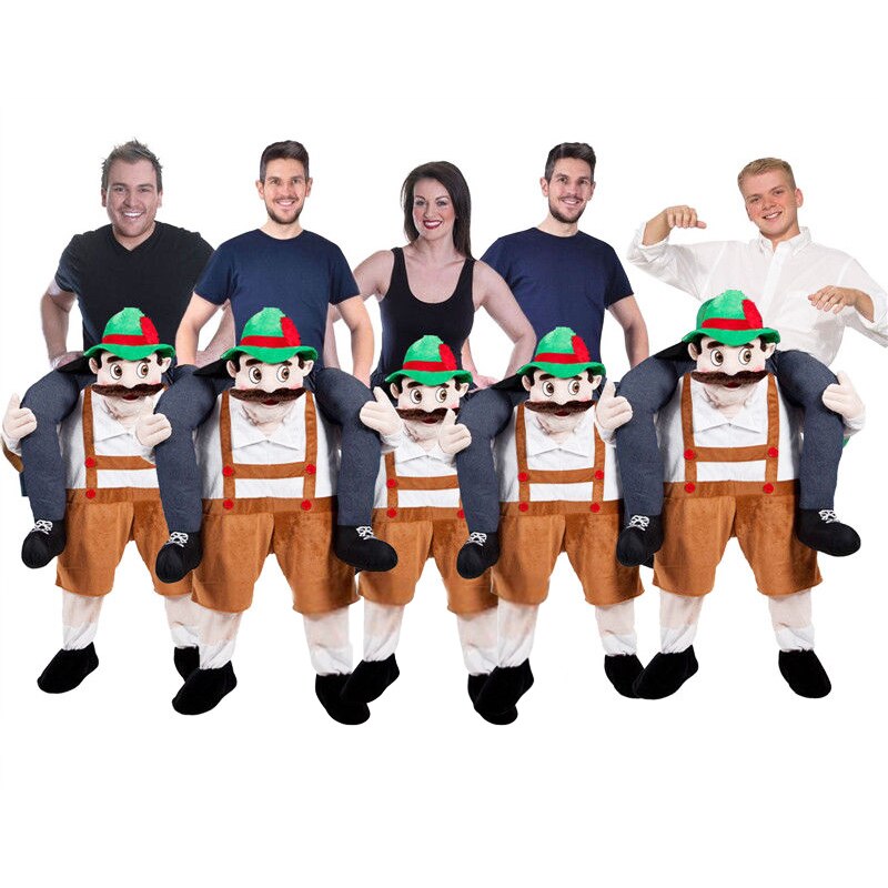 Épaule Ride sur mascotte Costume cochon dos fête déguisement porter Costume (bière homme/marron)