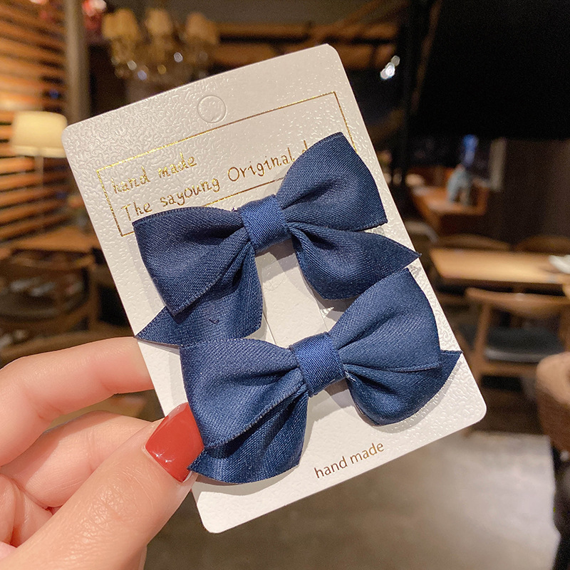1 Pair Children Bow Hairpins Female Headwear Cute Princess Hairpin Girls Broken Hair Bangs Clip Hair Accessories Barrettes Gift: Navy