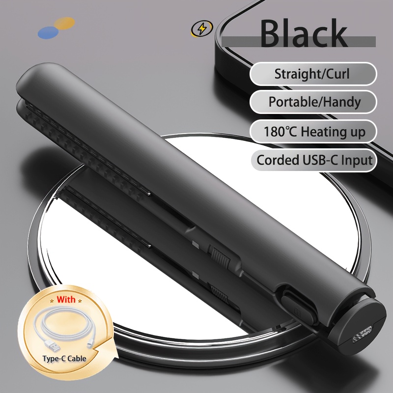 Portable Mini Hair Straightener Lightweight 180 Degrees Celsius Constant Temperature Control, Suitable for Bangs and Short Hair: black