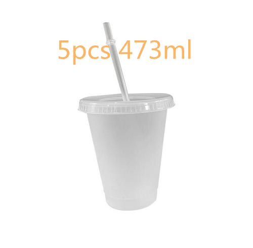 1/5 stk gennemsigtig genanvendelig vandflaske temperatur farveændrende konfetti kop med låg og halm plast kold kop sport kopper: 5 stk gennemsigtig