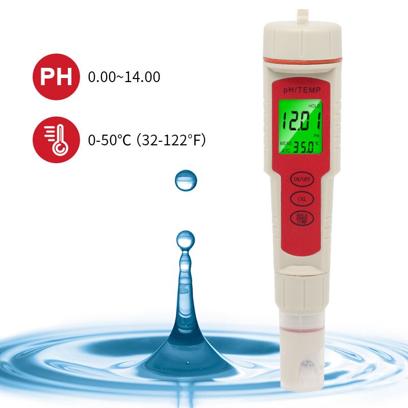 2 in 1 PH Meter Temperature Digital Tester Water Monitor LCD Purity Test Thermometer for Pool Drinking Water Aquarium: with backlight