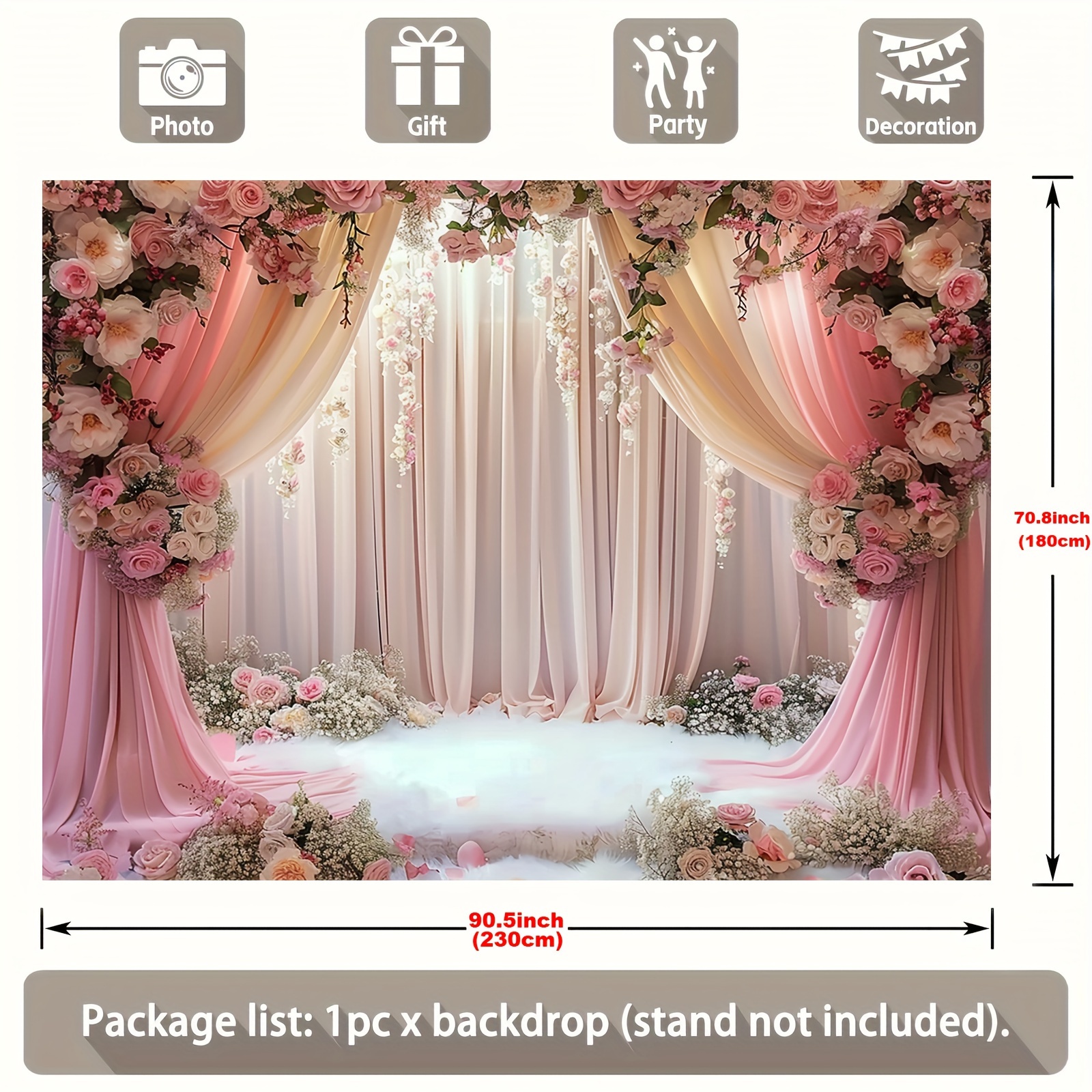 Romantic pink floral polyester background curtains, photo booths decorate bridal showers, engagements and weddings