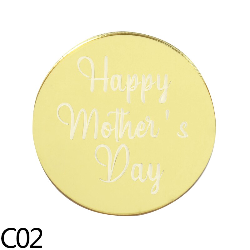 10Pcs Gelukkige Moederdag Cupcake Topper Spiegel Ronde Acryl Verjaardag Vaderdag Cake Dessert Bakken Party Decoratie Benodigdheden: Mother-Gold