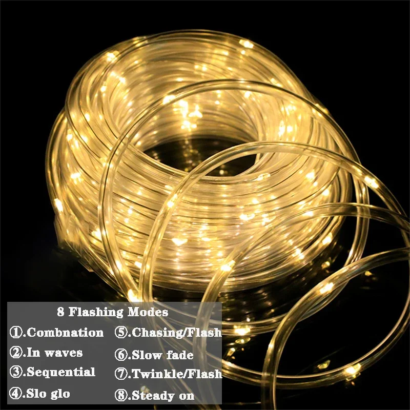 5M 10M 20M Tube solaire corde guirlande lampe fée lumière LED chaîne mariage extérieur jardin été cour clôture paysage éclairage