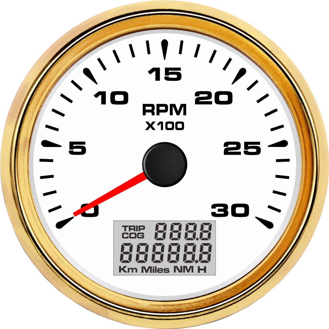 85mm 0 - 3000RPM Marine Tachometer Gauges LCd Revolution Meters with Trip Hour Meters RPM Speed Ratio 7 colors Backlight: white gold 3K RPM