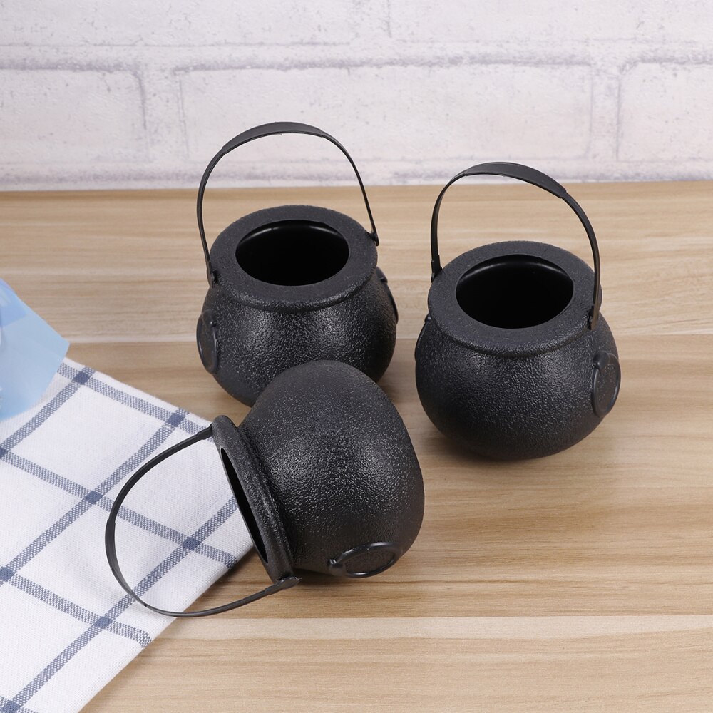 10pcs 5x7cm Candy Bucket Witch's Cauldron Trick or Treat Candy Pail Holder (Black): Default Title