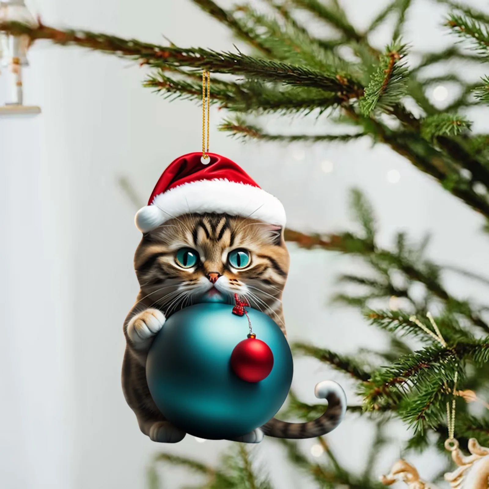 Christmas Modern Home Decoration,Car Pendant Hanging Ornament2d Acrylic Funny Cat Christmas Tree Ornament Cat Acrylic Ornament